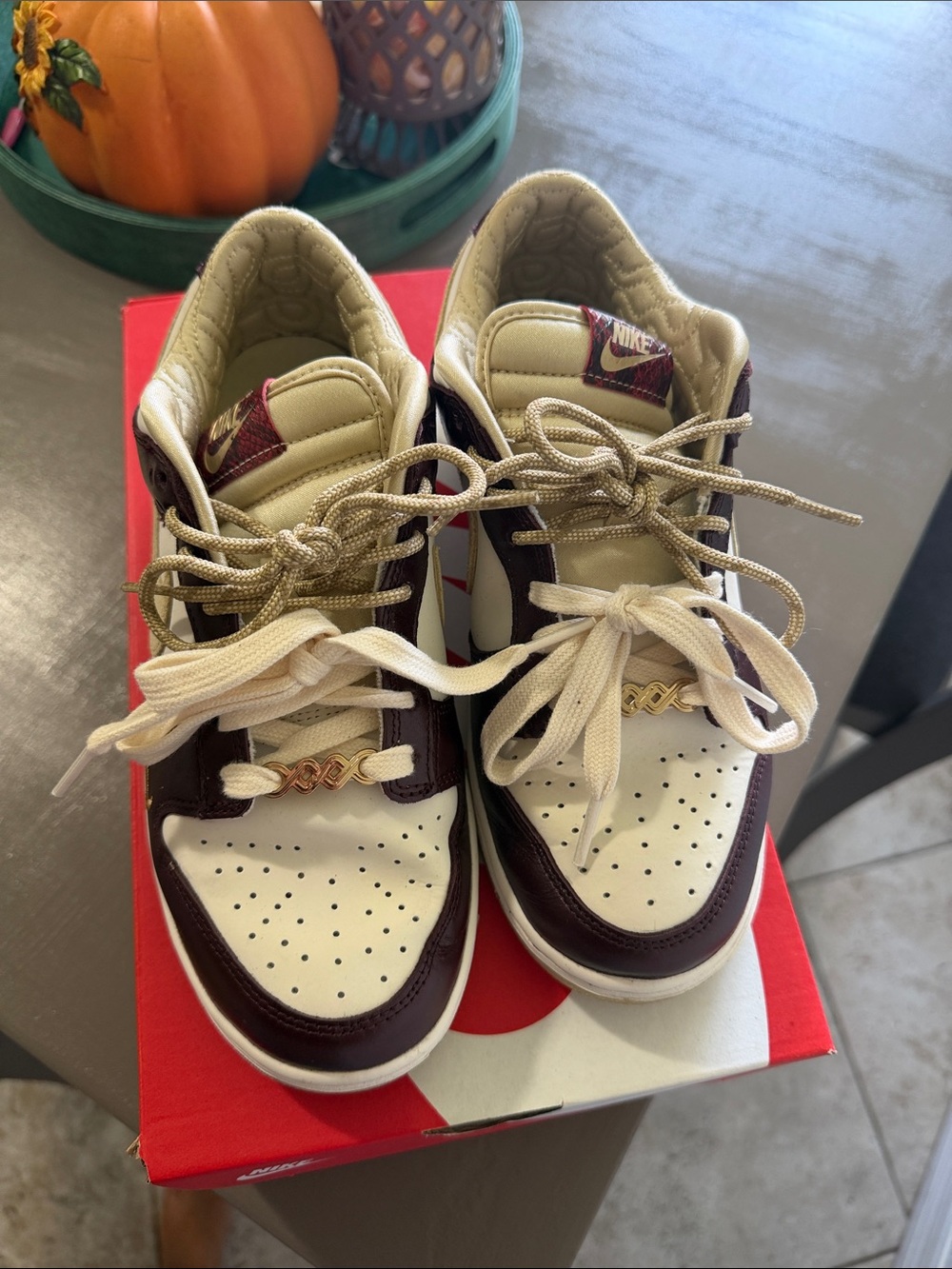 Nike Dunks Women’s Low-Top Sneakers in Cream and Brown